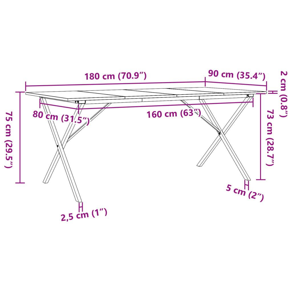 vidaXL Dining Table X-Frame 180x90x75 cm Solid Wood Pine and Cast Iron