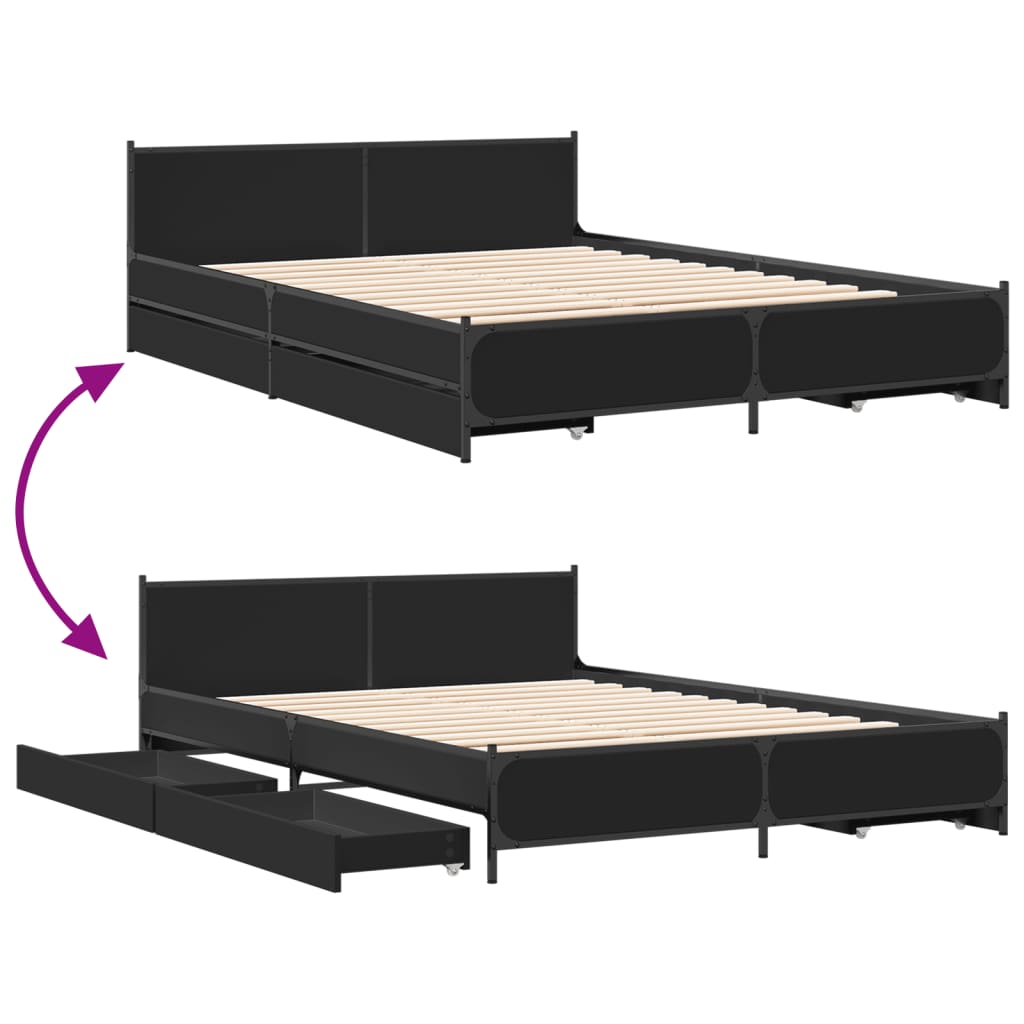 vidaXL Bed Frame with Drawers without Mattress Black 135x190 cm Double