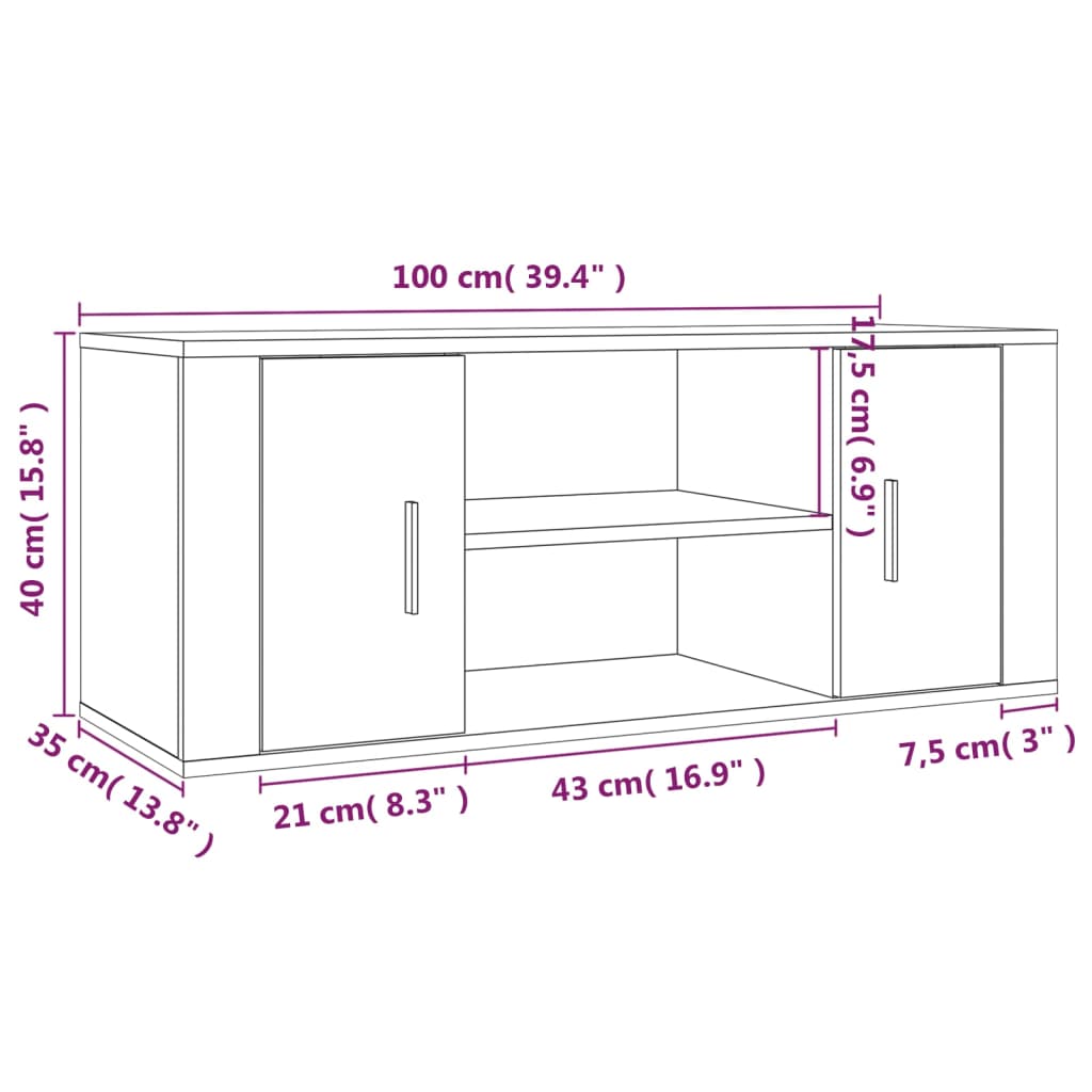 vidaXL TV Cabinet Grey Sonoma 100x35x40 cm Engineered Wood