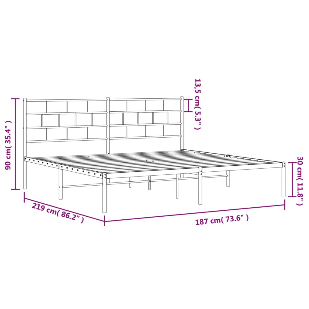 vidaXL Metal Bed Frame without Mattress with Headboard Black 183x213 cm