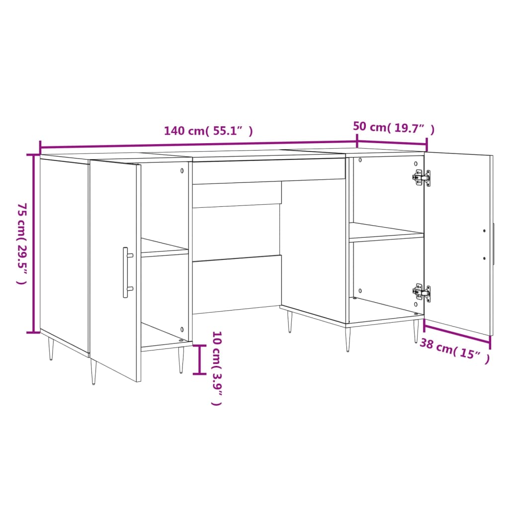 vidaXL Desk White 140x50x75 cm Engineered Wood