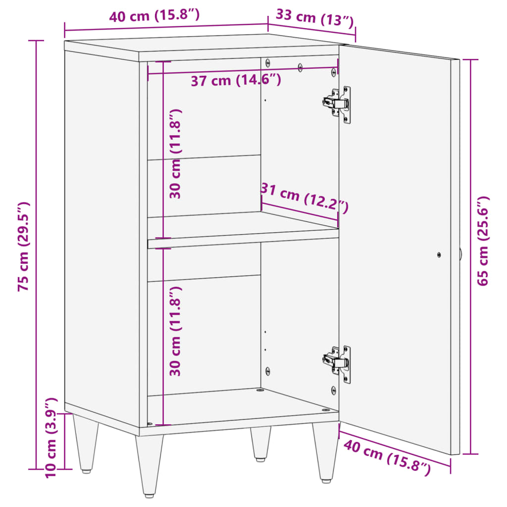 vidaXL Side Cabinet 40x33x75 cm Solid Wood Mango