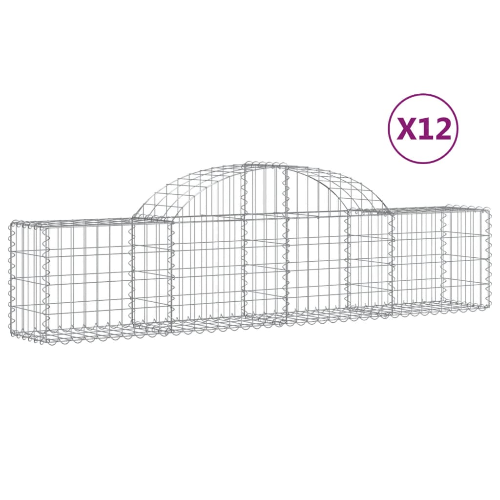 vidaXL Arched Gabion Baskets 12 pcs 200x30x40/60 cm Galvanised Iron