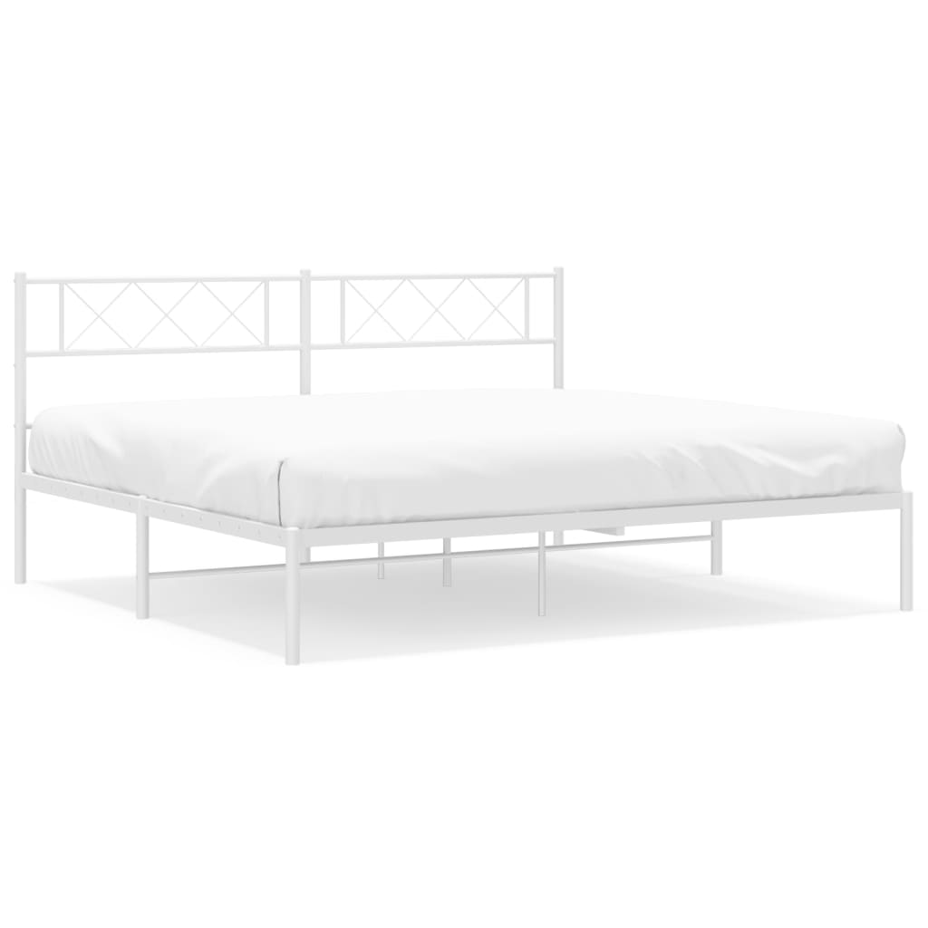 vidaXL Metal Bed Frame without Mattress with Headboard White 180x200 cm Super King