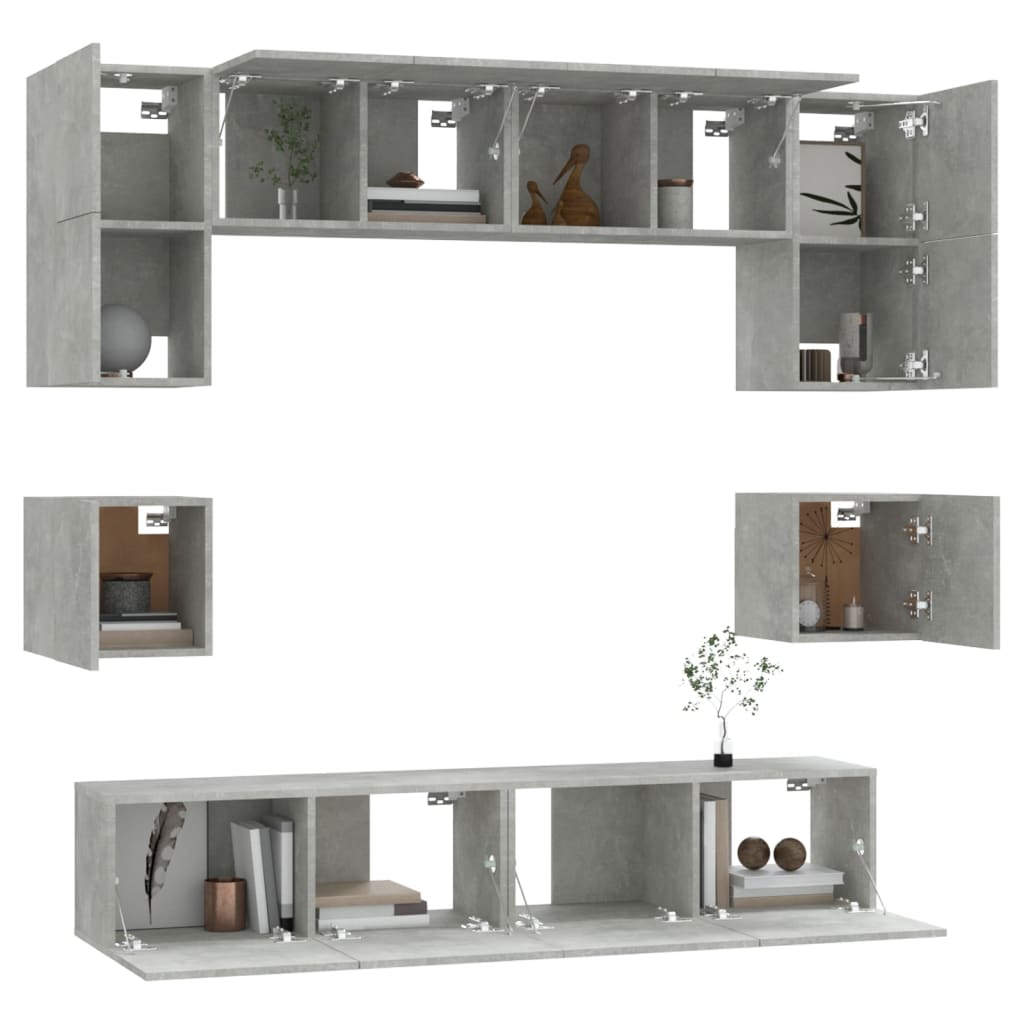 vidaXL 8 Piece TV Cabinet Set Concrete Grey Engineered Wood