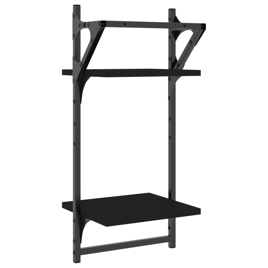 vidaXL 2-Tier Wall Shelves with Bars 2 pcs Black 30x25x65 cm