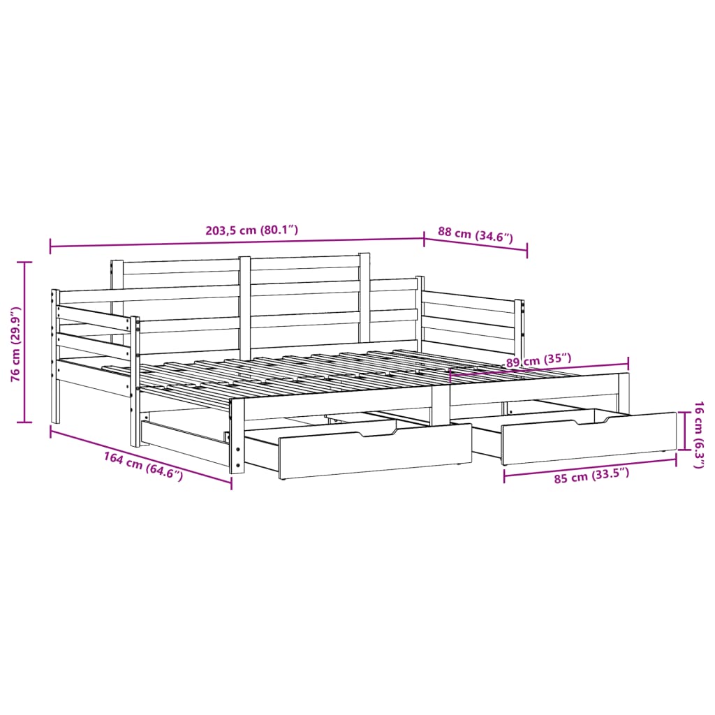 vidaXL Daybed with Trundle and Drawers without Mattress White 80x200 cm