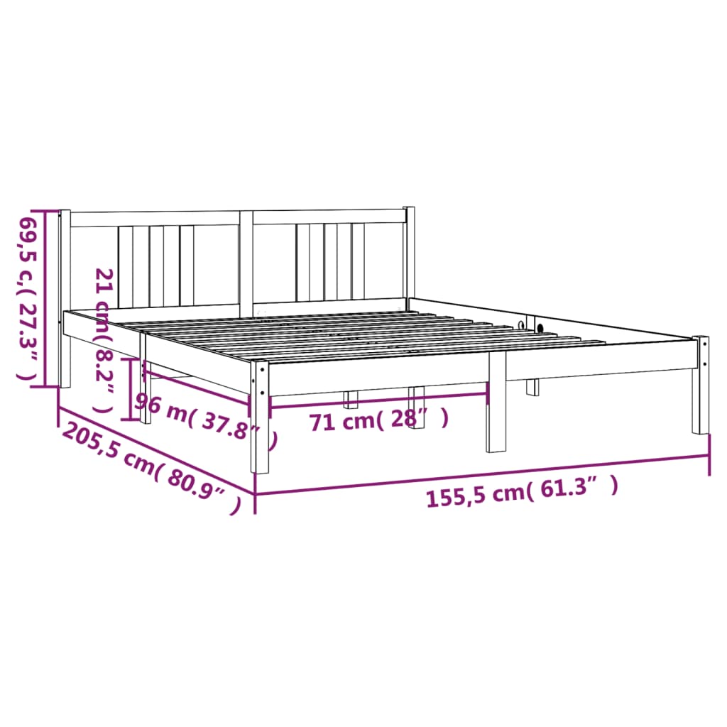 vidaXL Bed Frame without Mattress Black Solid Wood 150x200 cm King Size