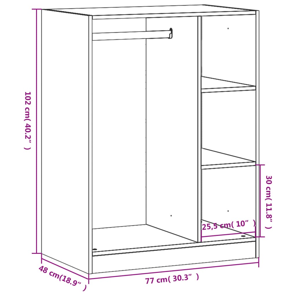 vidaXL Wardrobe Sonoma Oak 77x48x102 cm Engineered Wood