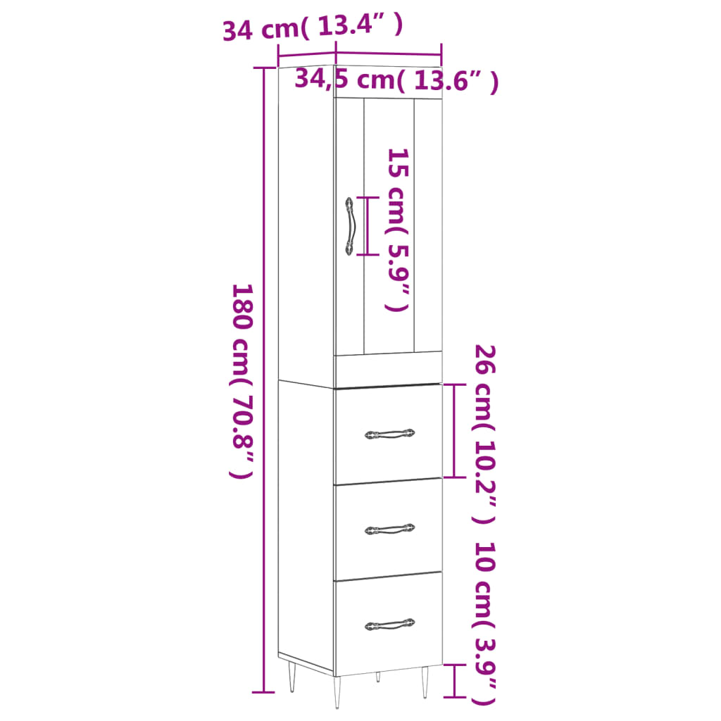 vidaXL Highboard Smoked Oak 34.5x34x180 cm Engineered Wood