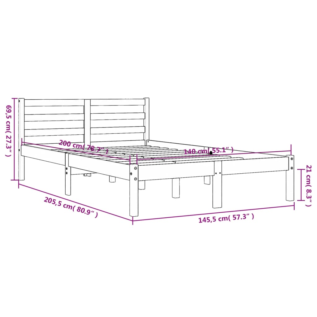 vidaXL Bed Frame without Mattress Wax Brown 140x200 cm Solid Wood Pine