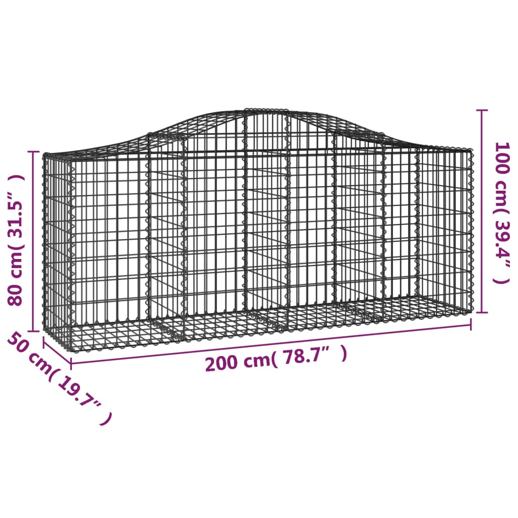 vidaXL Arched Gabion Baskets 4 pcs 200x50x80/100 cm Galvanised Iron