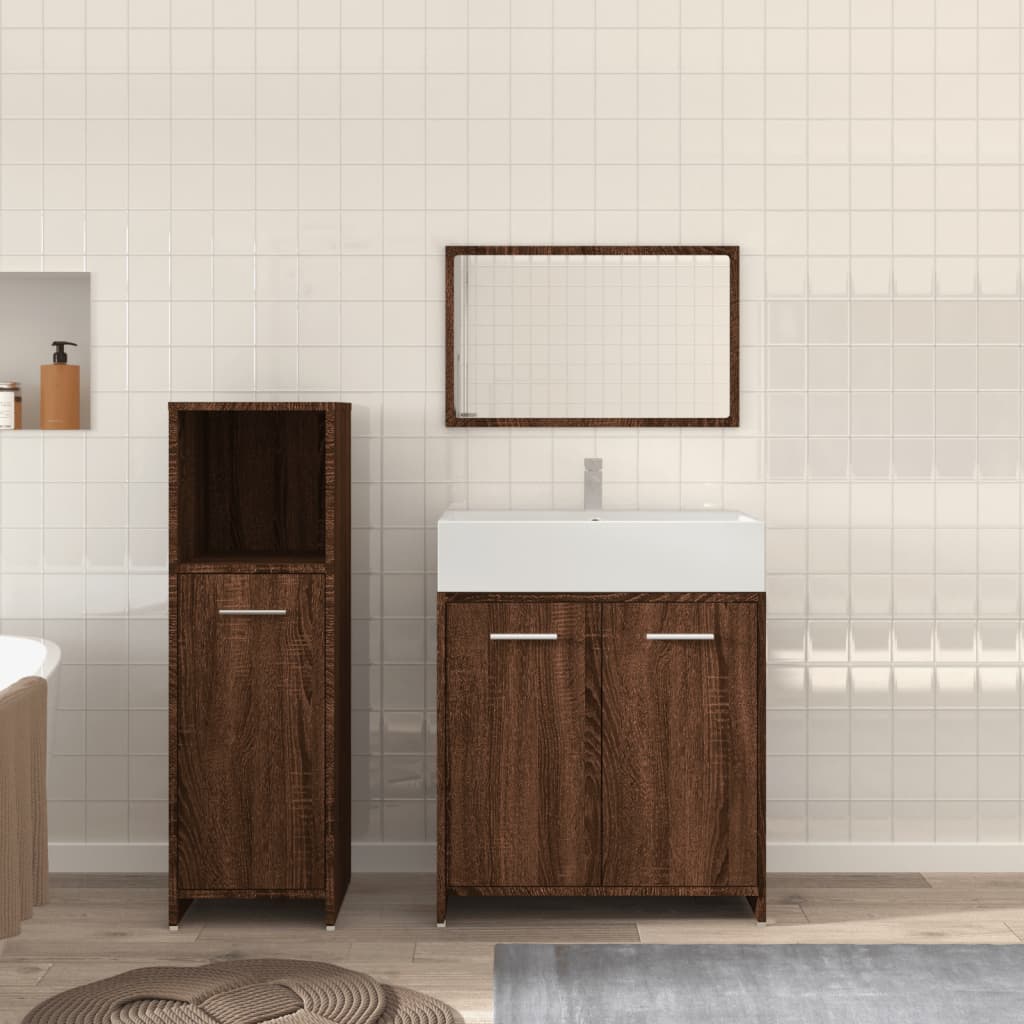 vidaXL 3 Piece Bathroom Furniture Set Brown Oak Engineered Wood