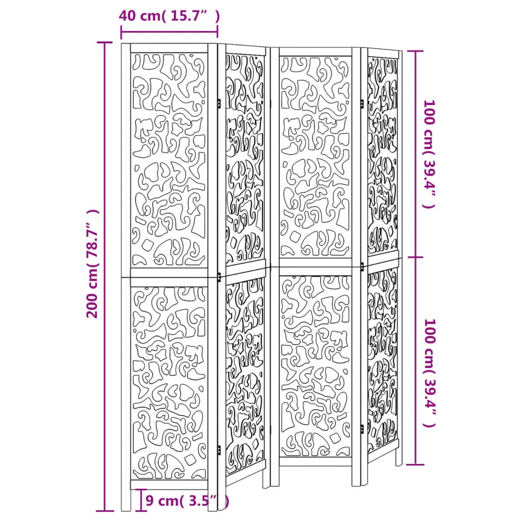 vidaXL Room Divider 4 Panels White Solid Wood Paulownia