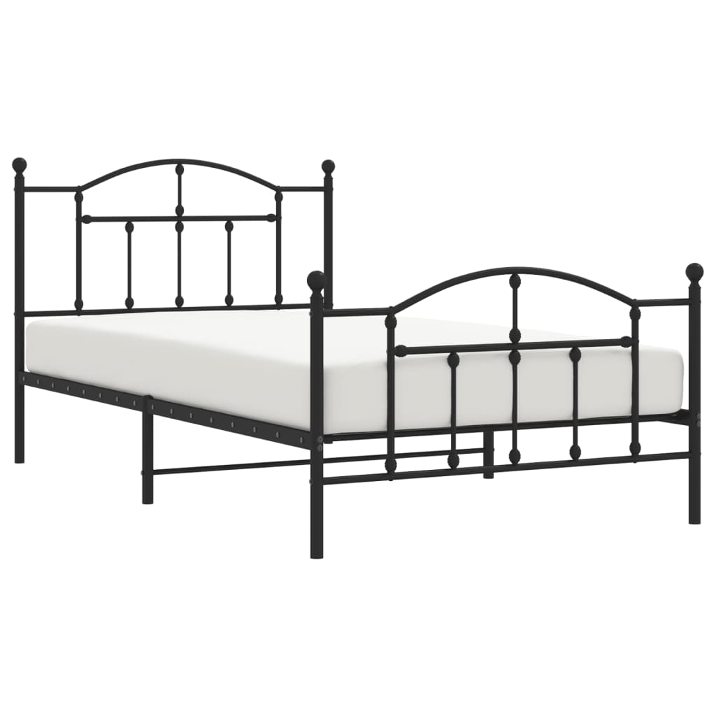 vidaXL Metal Bed Frame with Headboard and Footboard Black 100x200 cm