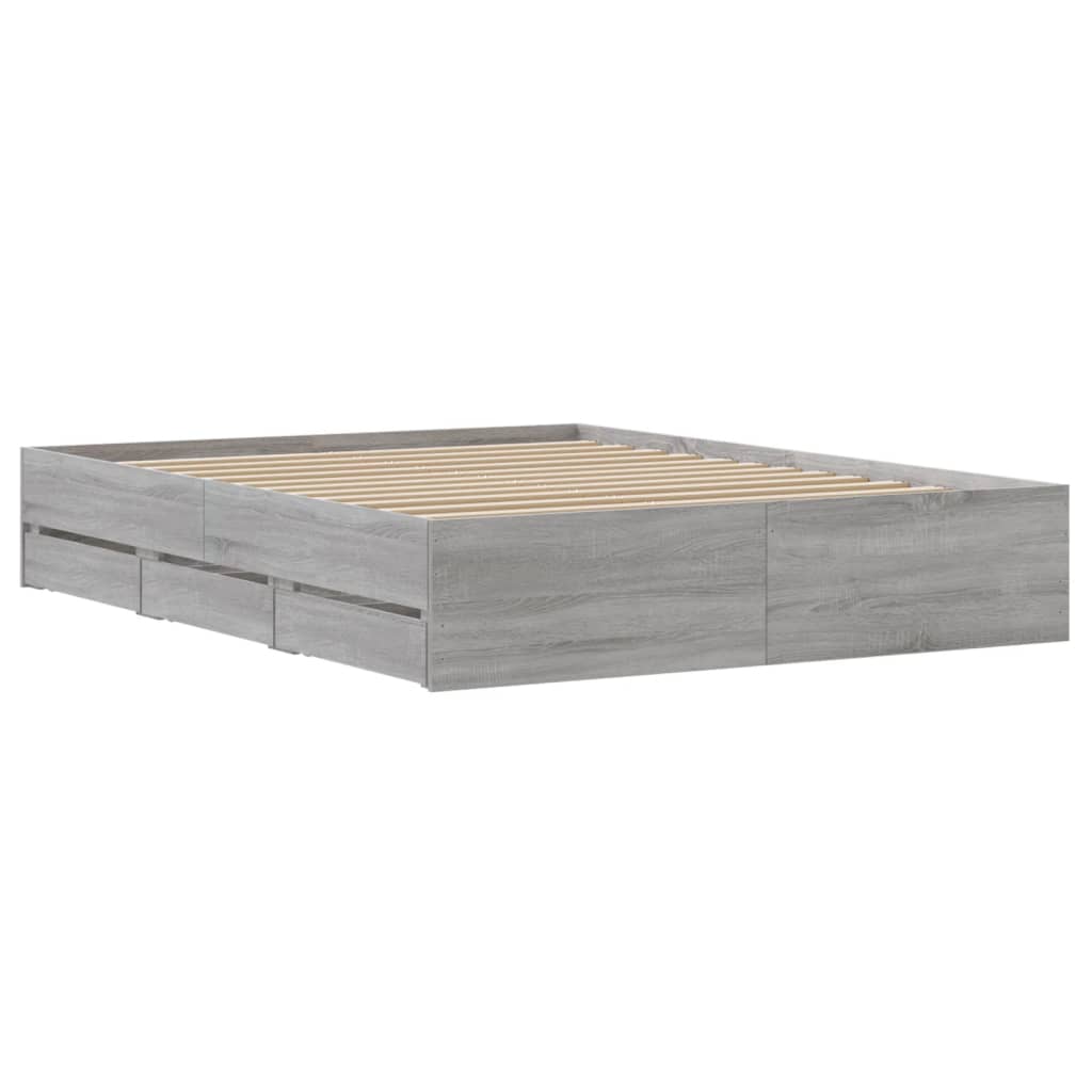 vidaXL Bed Frame with Drawers without Mattress Grey Sonoma 150x200 cm King Size