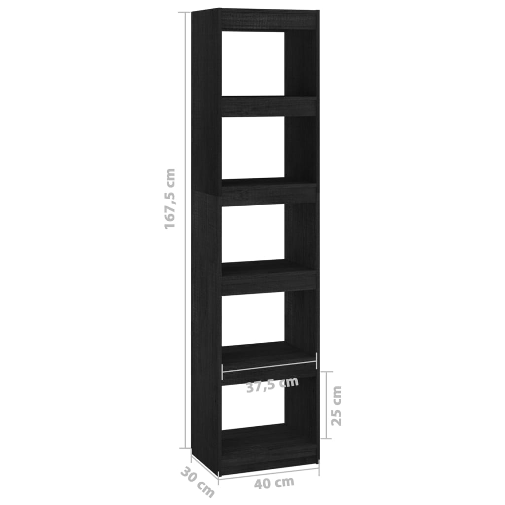 vidaXL Book Cabinet/Room Divider Black 40x30x167.5 cm Solid Pinewood