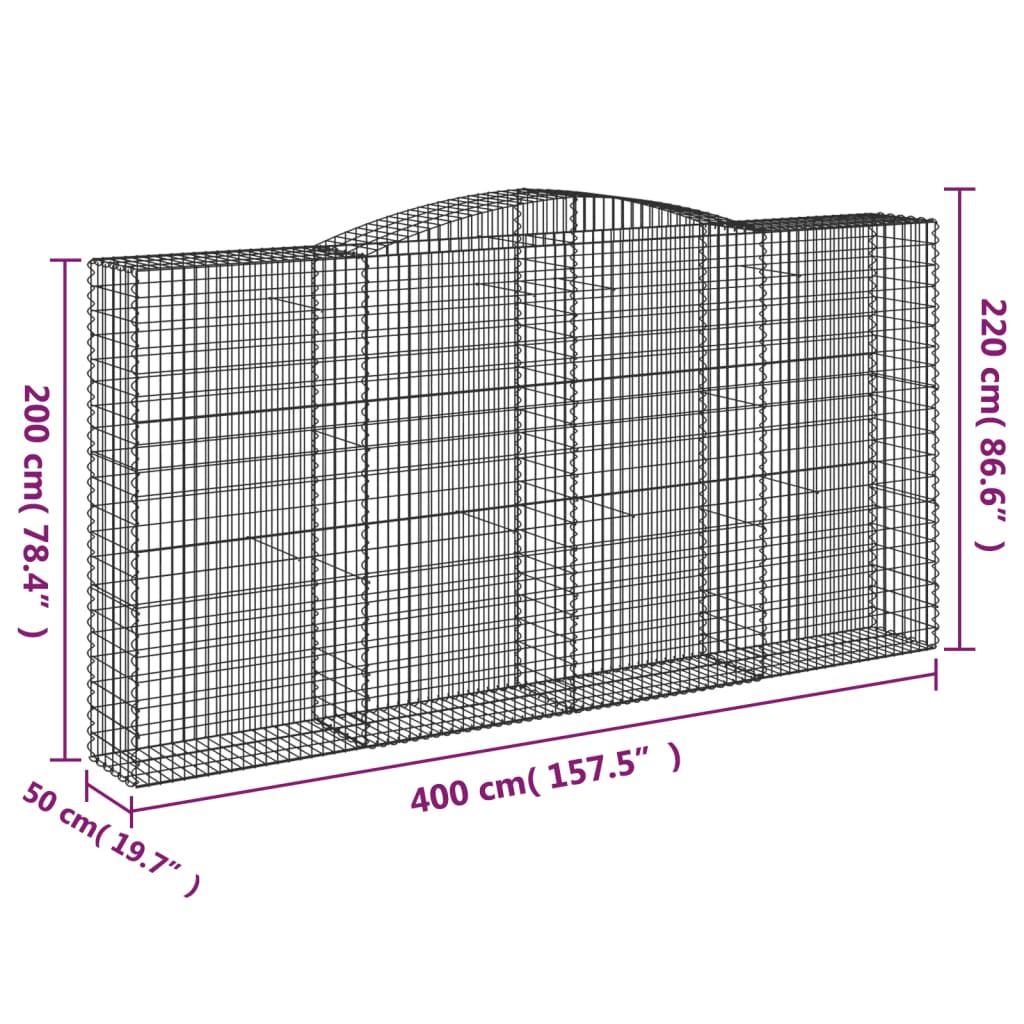 vidaXL Arched Gabion Baskets 6 pcs 400x50x200/220 cm Galvanised Iron