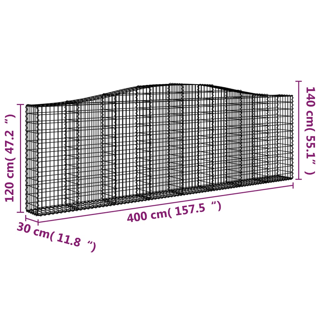 vidaXL Arched Gabion Baskets 5 pcs 400x30x120/140 cm Galvanised Iron