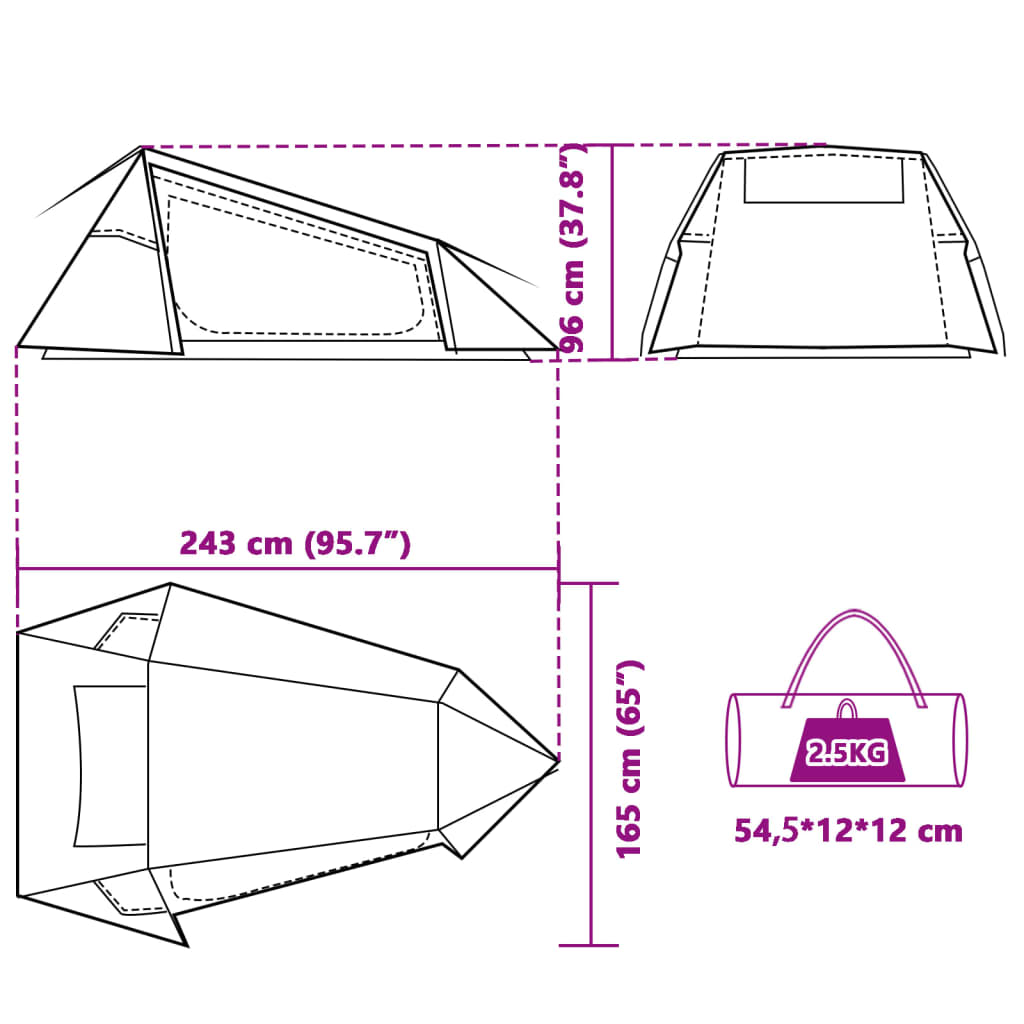 vidaXL Camping Tent Tunnel 2-Person Blue Waterproof