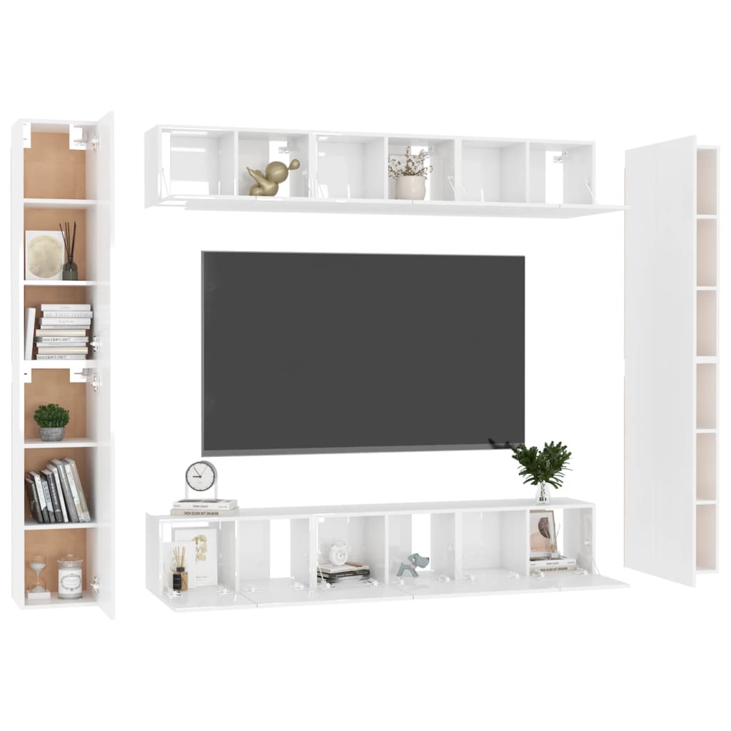 vidaXL 10 Piece TV Cabinet Set High Gloss White Engineered Wood