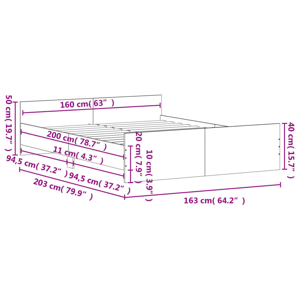 vidaXL Bed Frame without Mattress Smoked Oak 160x200 cm