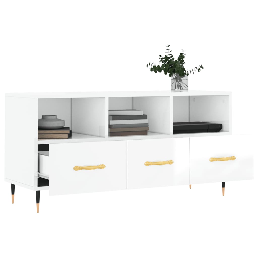 vidaXL TV Cabinet High Gloss White 102x36x50 cm Engineered Wood