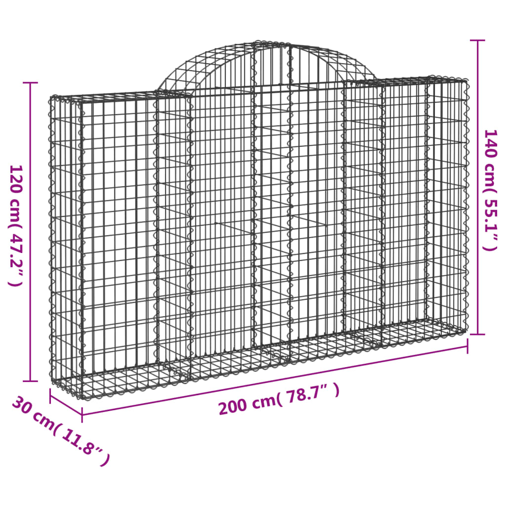 vidaXL Arched Gabion Baskets 18 pcs 200x30x120/140 cm Galvanised Iron