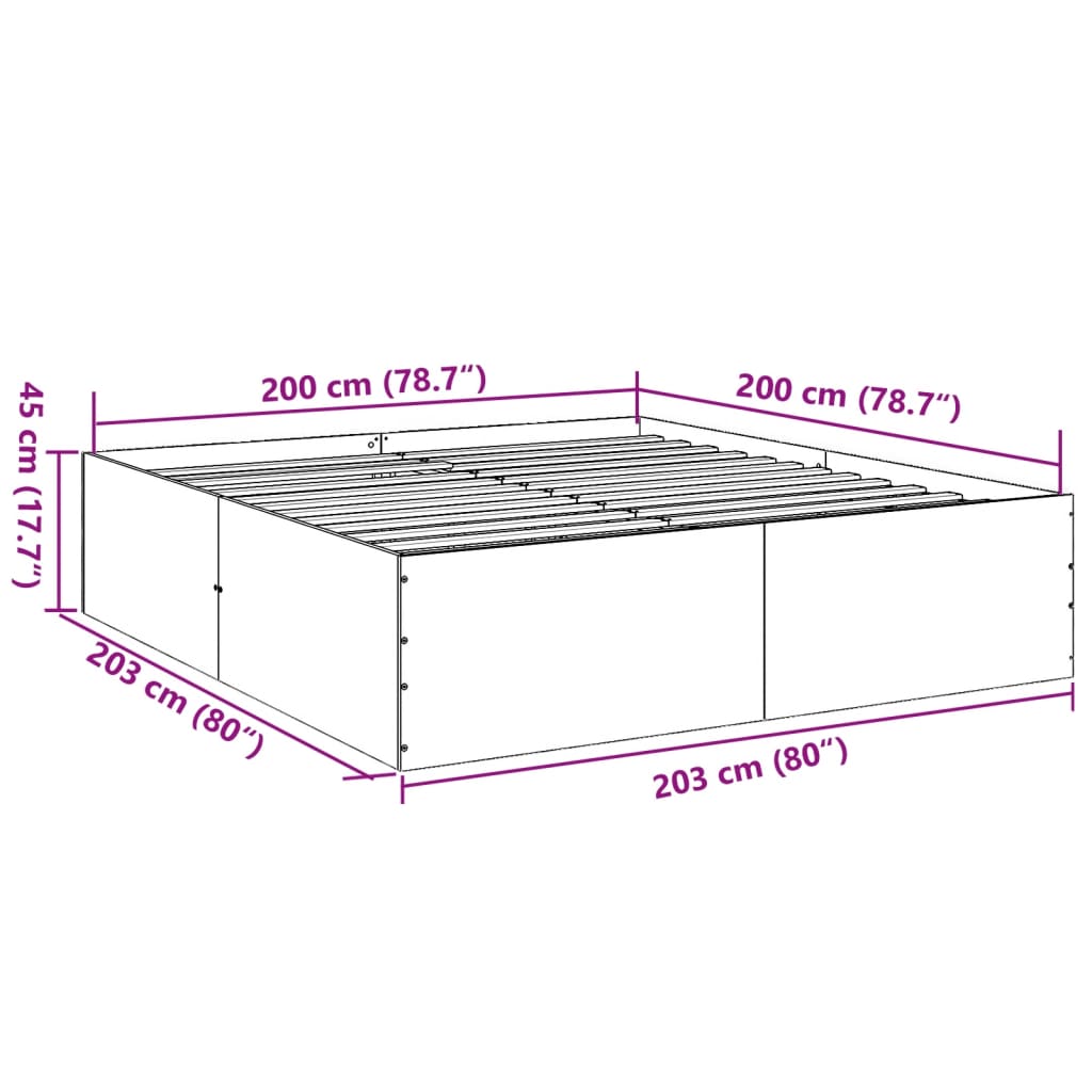 vidaXL Bed Frame without Mattress Black 200x200 cm