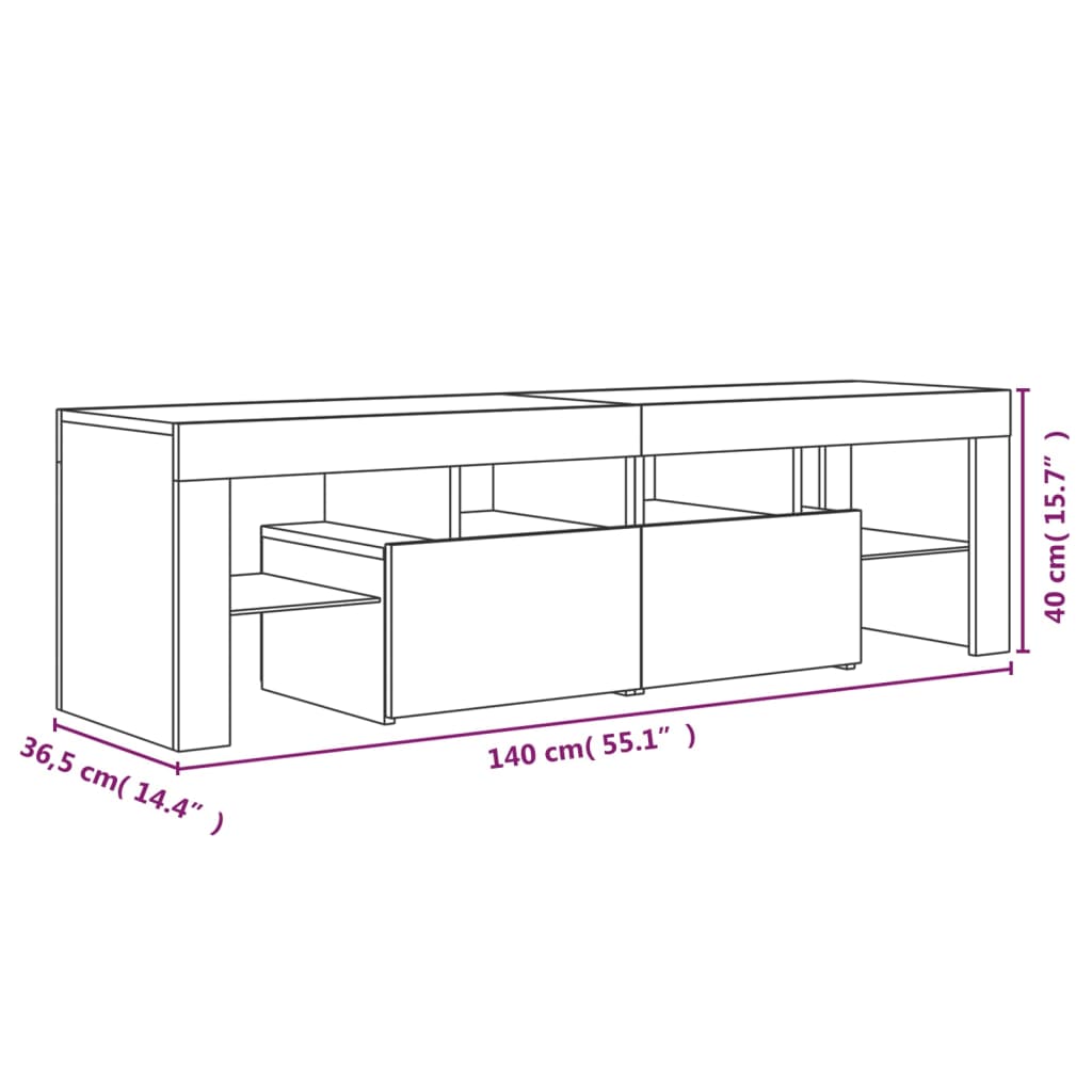 vidaXL TV Cabinet with LED Lights Brown Oak 140x36.5x40 cm