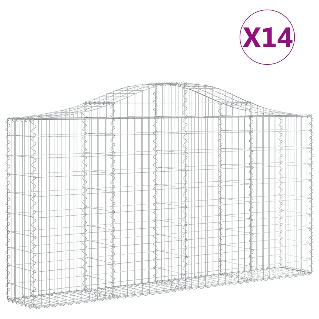 vidaXL Arched Gabion Baskets 14 pcs 200x30x100/120 cm Galvanised Iron