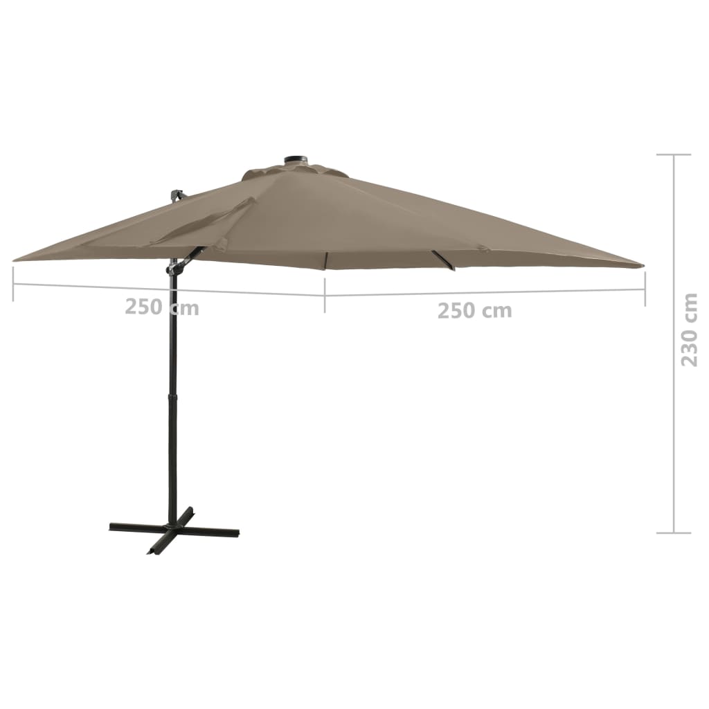 vidaXL Cantilever Garden Parasol with Pole and LED Lights Taupe 250 cm