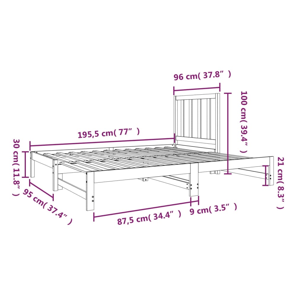 vidaXL Pull-out Day Bed without Mattress 2x(90x190) cm