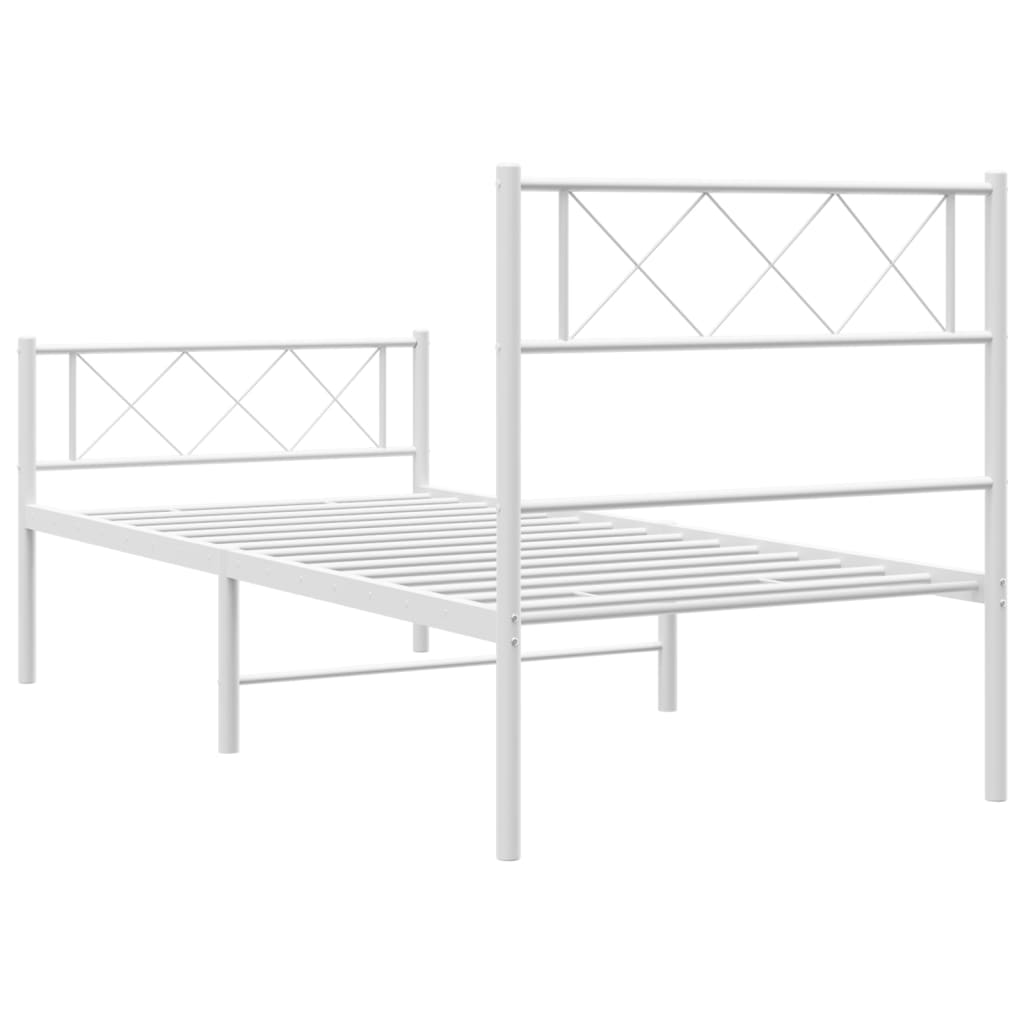 vidaXL Metal Bed Frame without Mattress with Footboard White 100x190 cm