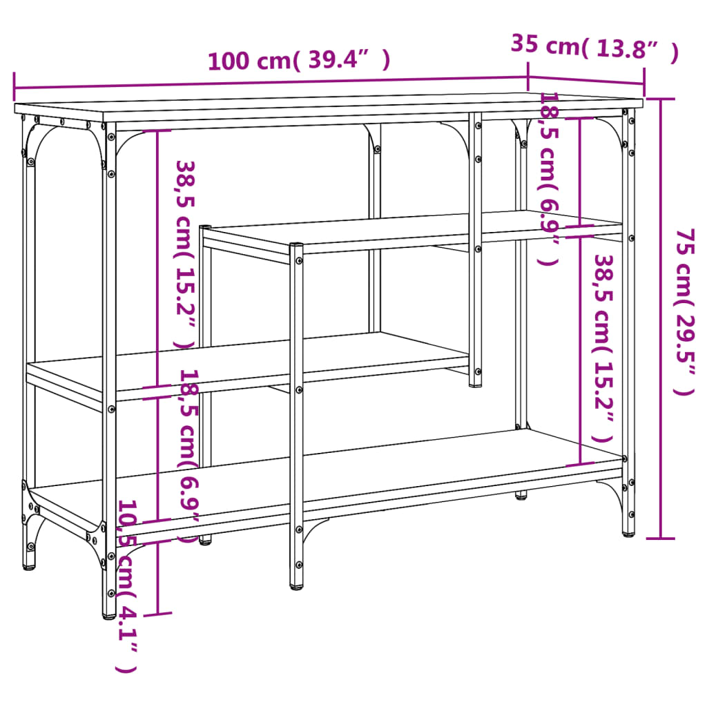 vidaXL Console Table with Shelves Grey Sonoma 100x35x75 cm