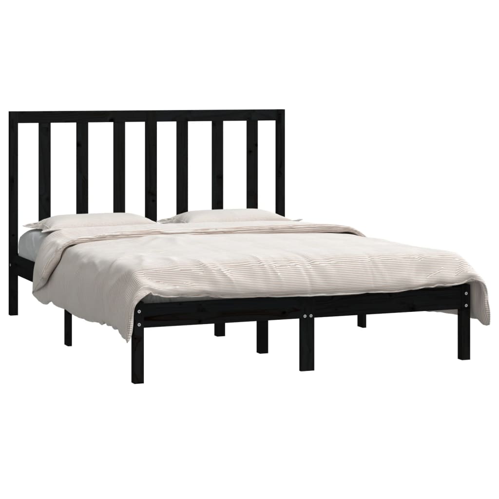 vidaXL Bed Frame without Mattress Black 135x190 cm Double Solid Wood Pine