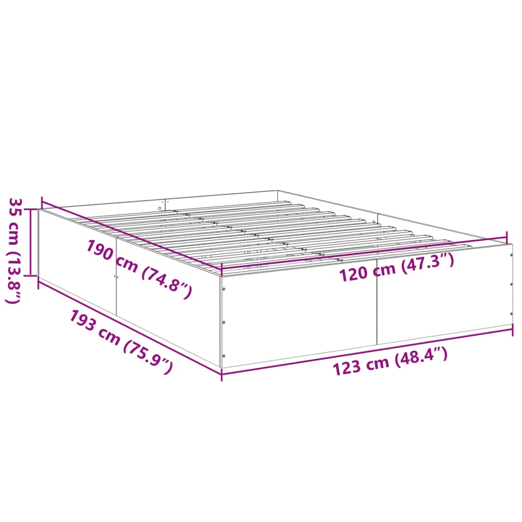 vidaXL Bed Frame without Mattress Smoked Oak 120x190 cm Small Double