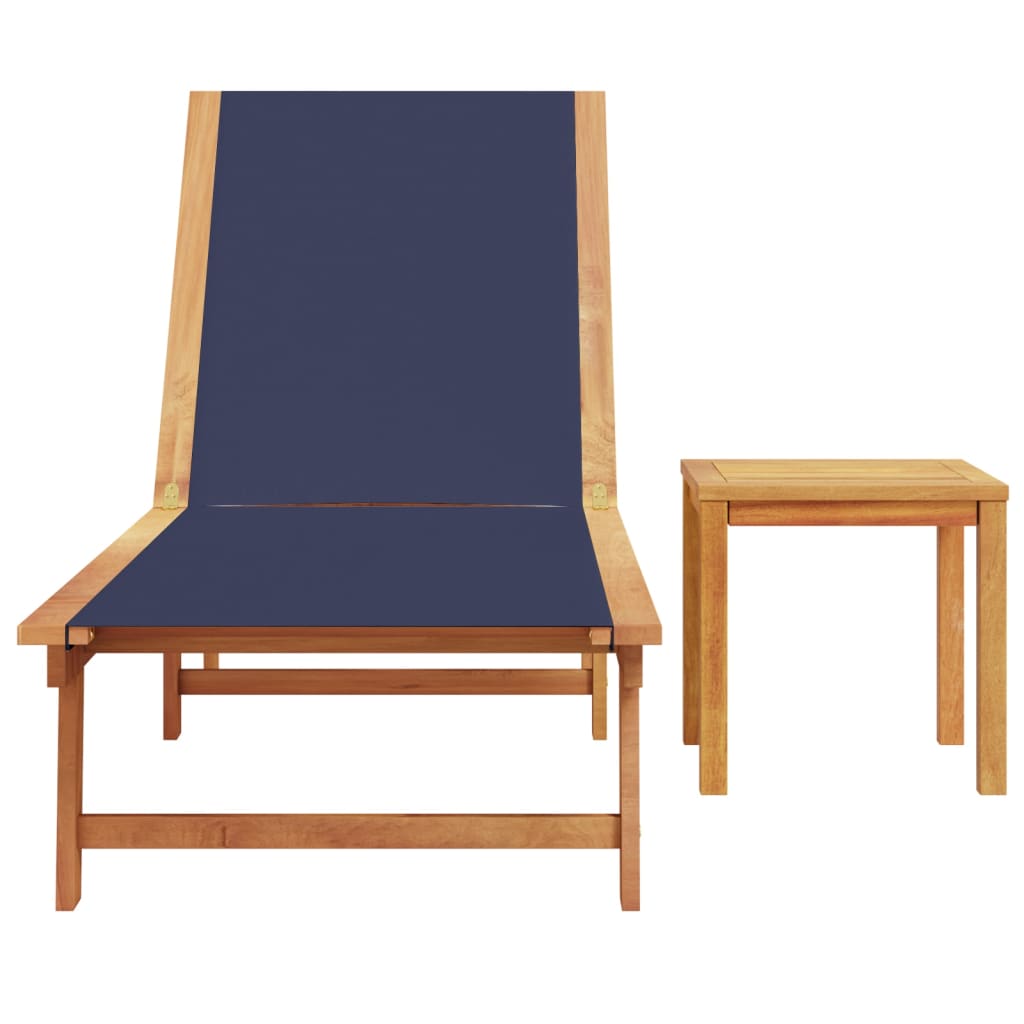 vidaXL Sun Lounger with Table Blue Solid Wood Acacia and Textilene