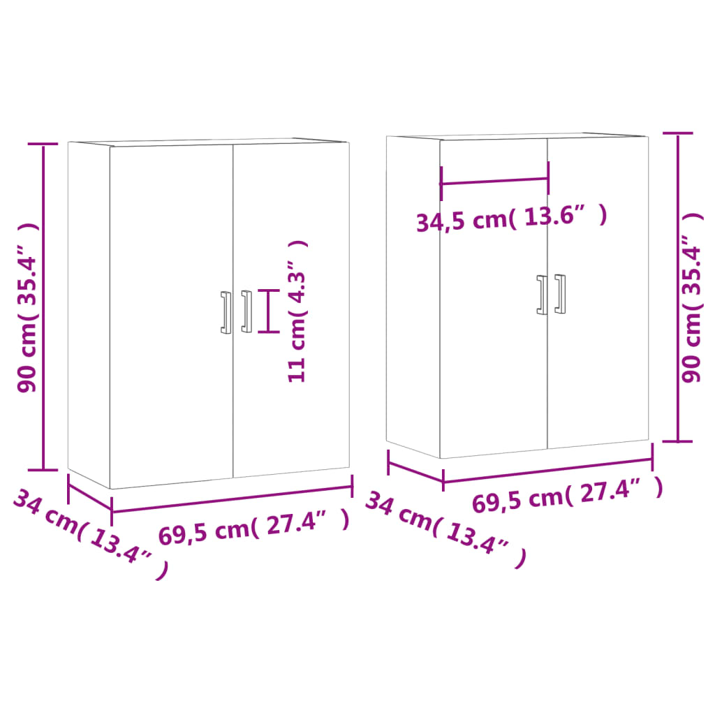 vidaXL Wall Mounted Cabinets 2 pcs Grey Sonoma 69.5x34x90 cm