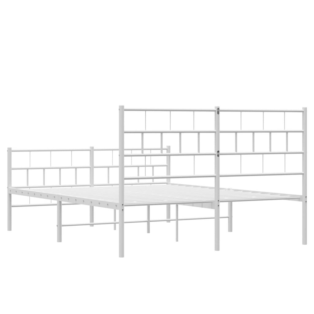 vidaXL Metal Bed Frame without Mattress with Footboard White 135x190 cm Double