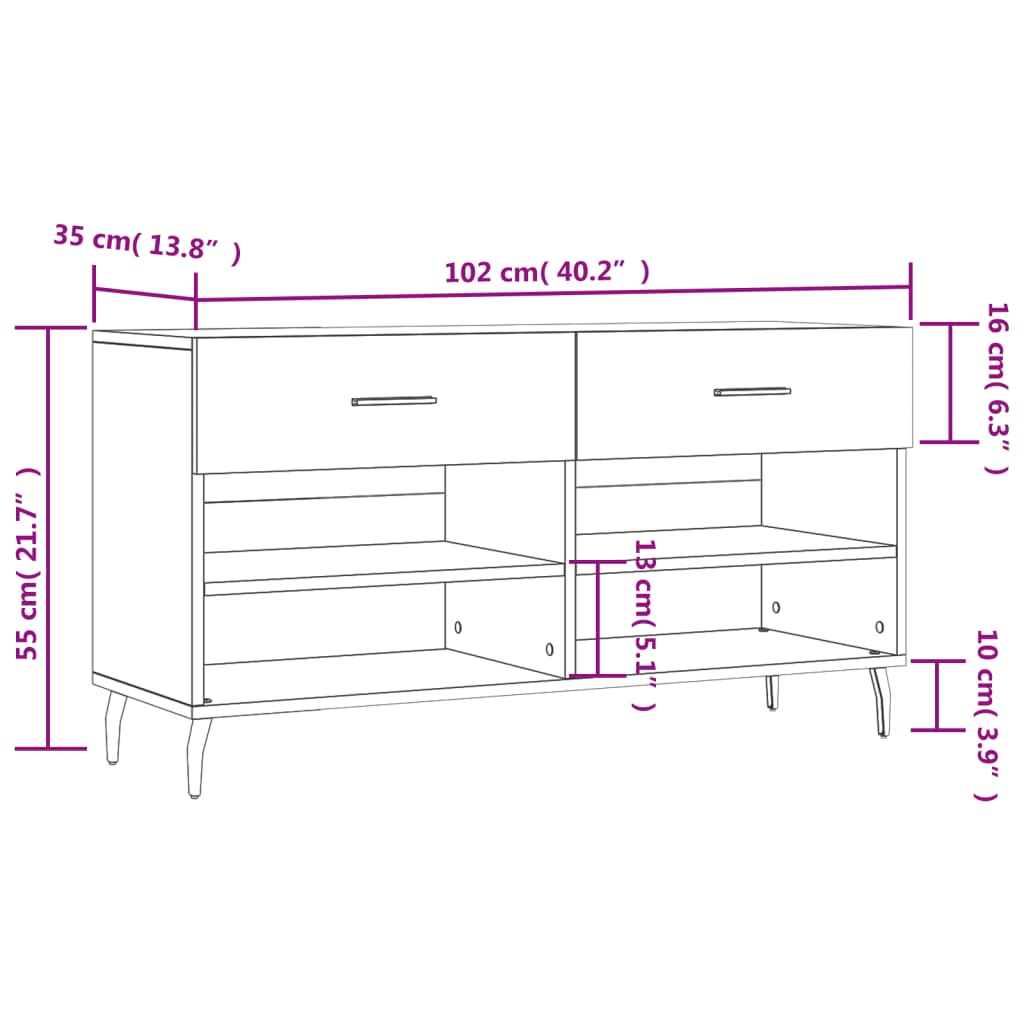 vidaXL Shoe Bench White 102x35x55 cm Engineered Wood