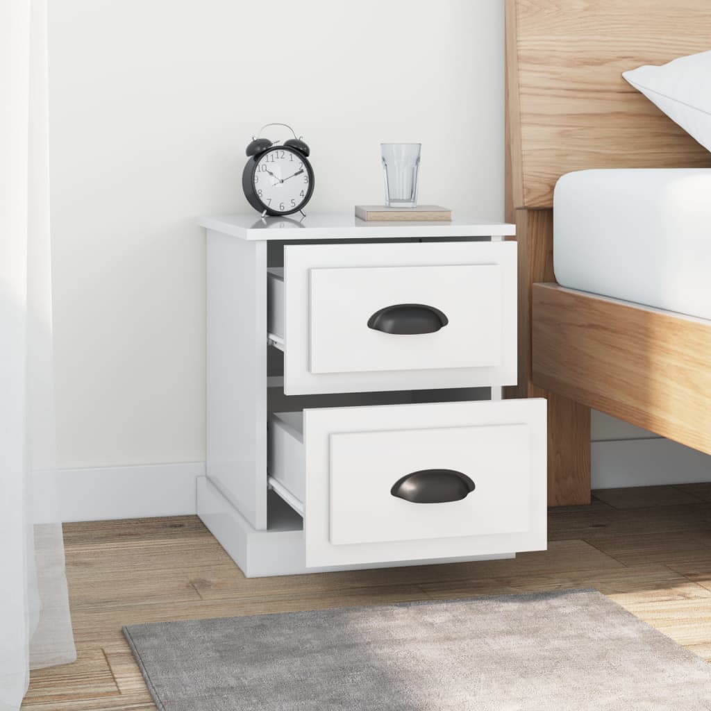 vidaXL Bedside Cabinets 2 pcs High Gloss White 39x39x47.5 cm Engineered Wood