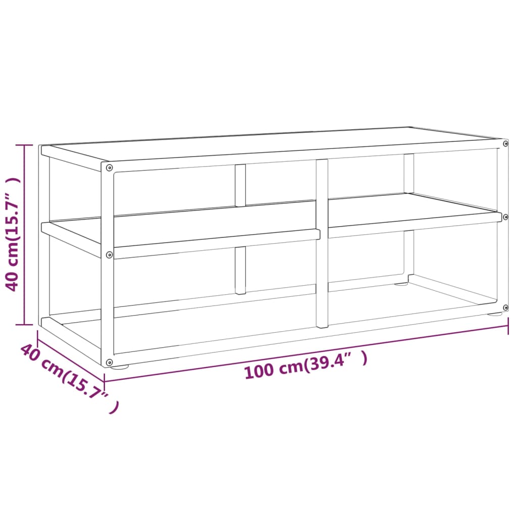 vidaXL TV Cabinet Black with White Marble Glass 100x40x40 cm