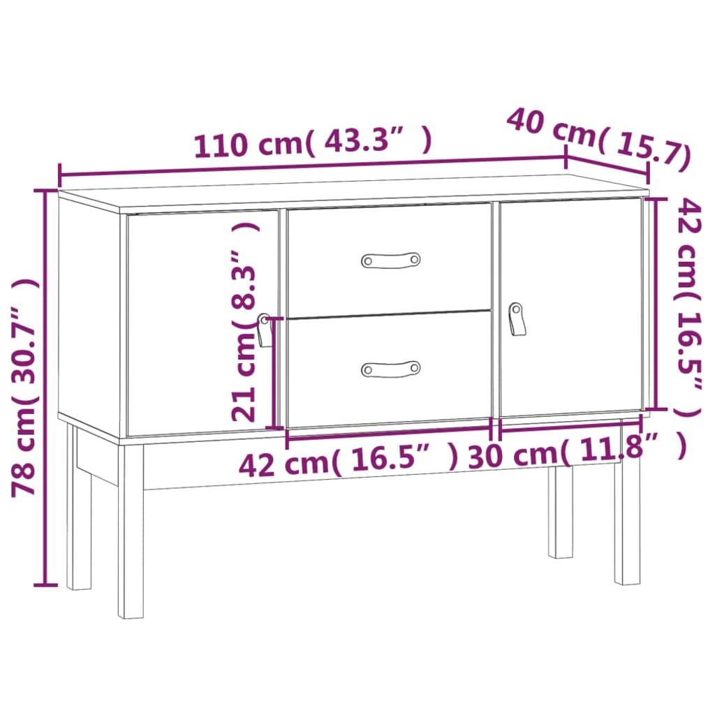 vidaXL Sideboard 110x40x78 cm Solid Wood Pine