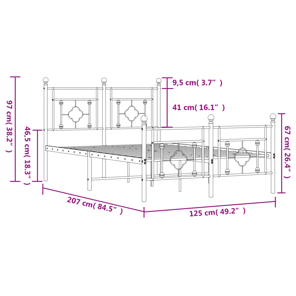 vidaXL Metal Bed Frame without Mattress with Footboard White 120x200 cm