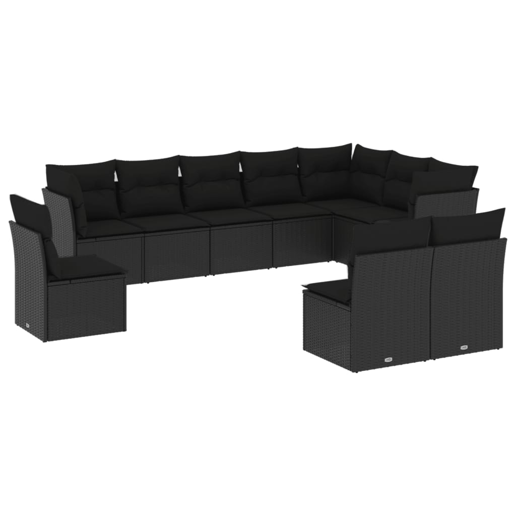 vidaXL 10 Piece Garden Sofa Set with Cushions Black Poly Rattan