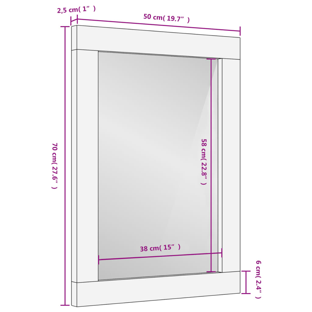 vidaXL Bathroom Mirror Black 50x70x2.5 cm Solid Wood Mango and Glass