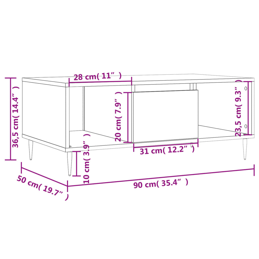 vidaXL Coffee Table White 90x50x36.5 cm Engineered Wood