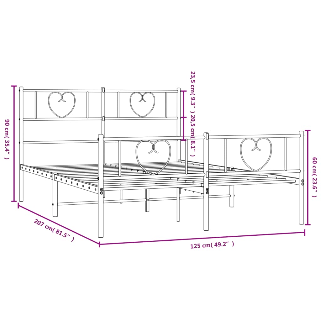 vidaXL Metal Bed Frame without Mattress with Footboard Black 120x200 cm