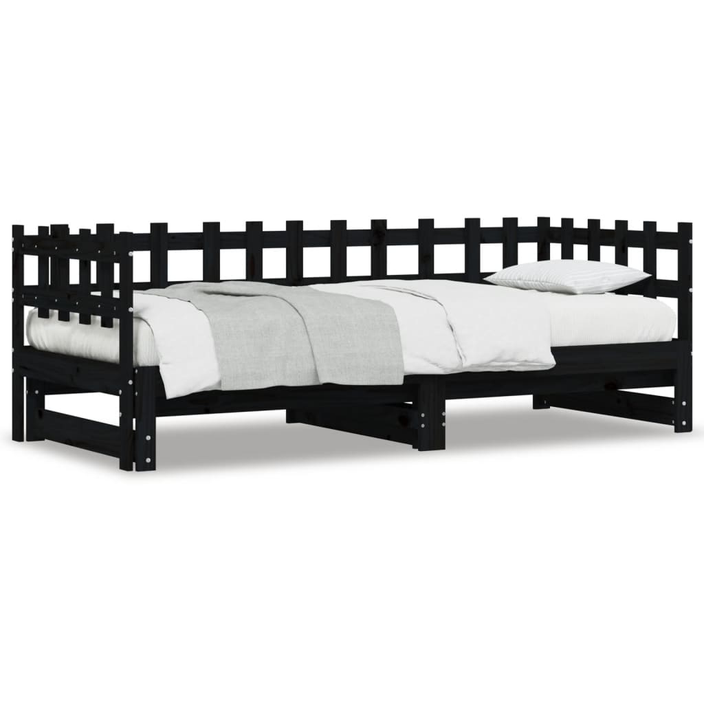 vidaXL Pull-out Day Bed without Mattress Black 2x(90x200) cm Solid Wood